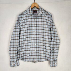 Untuckit Button Down Shirt Men's S Slim Fit Blue Plaid Dunato Soft Long Sleeve